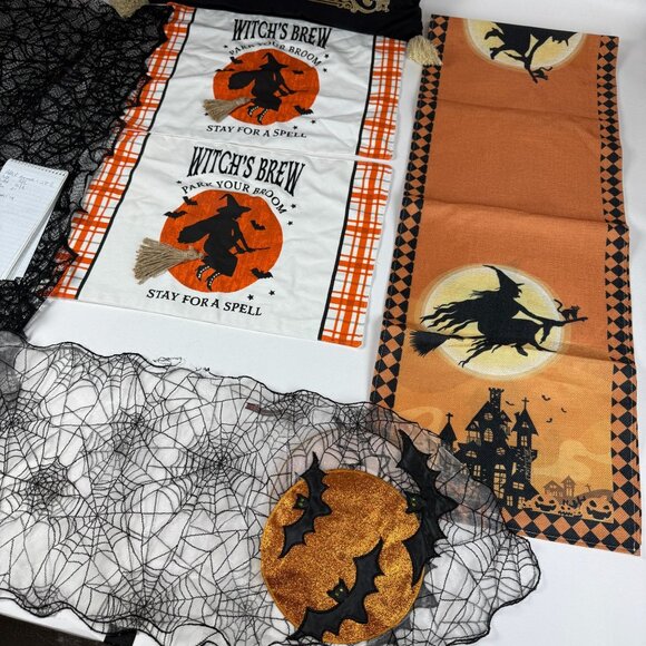 Halloween Home Decor Bundle Halloween Pillow Witch Placemats Spider Web & Witch - Picture 7 of 16